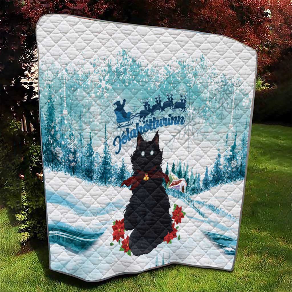 Iceland Yule Cat Christmas Quilt Jolakotturinn With Poinsettia - Winter Vibes - Wonder Print Shop