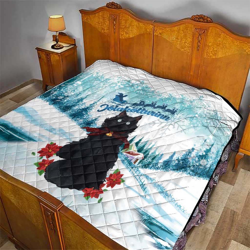Iceland Yule Cat Christmas Quilt Jolakotturinn With Poinsettia - Winter Vibes - Wonder Print Shop