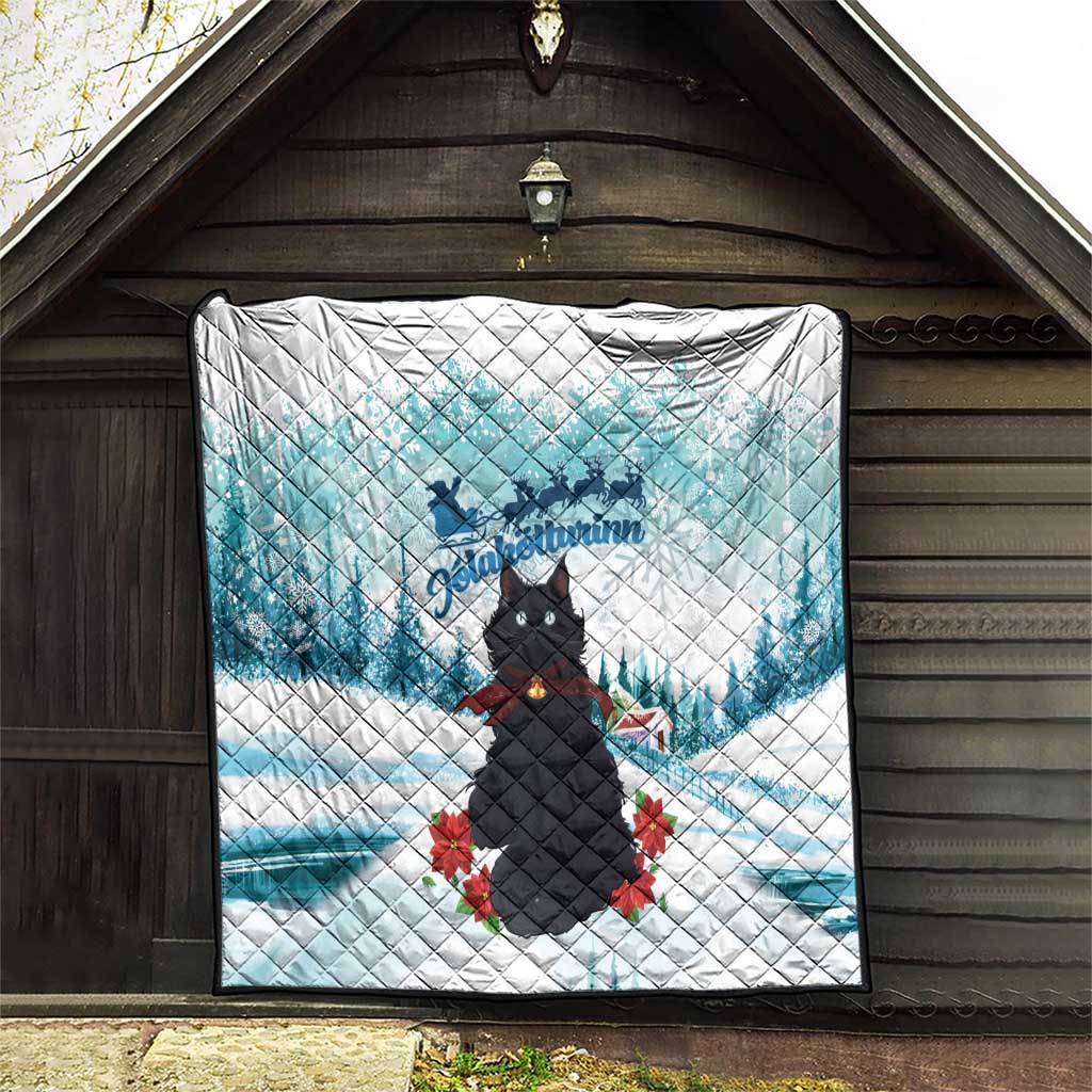 Iceland Yule Cat Christmas Quilt Jolakotturinn With Poinsettia - Winter Vibes - Wonder Print Shop