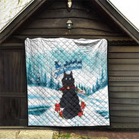 Iceland Yule Cat Christmas Quilt Jolakotturinn With Poinsettia - Winter Vibes - Wonder Print Shop