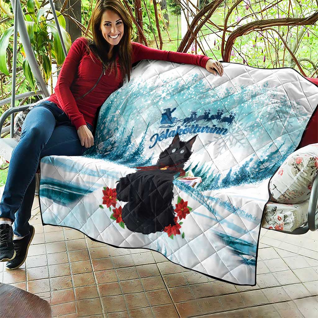 Iceland Yule Cat Christmas Quilt Jolakotturinn With Poinsettia - Winter Vibes - Wonder Print Shop