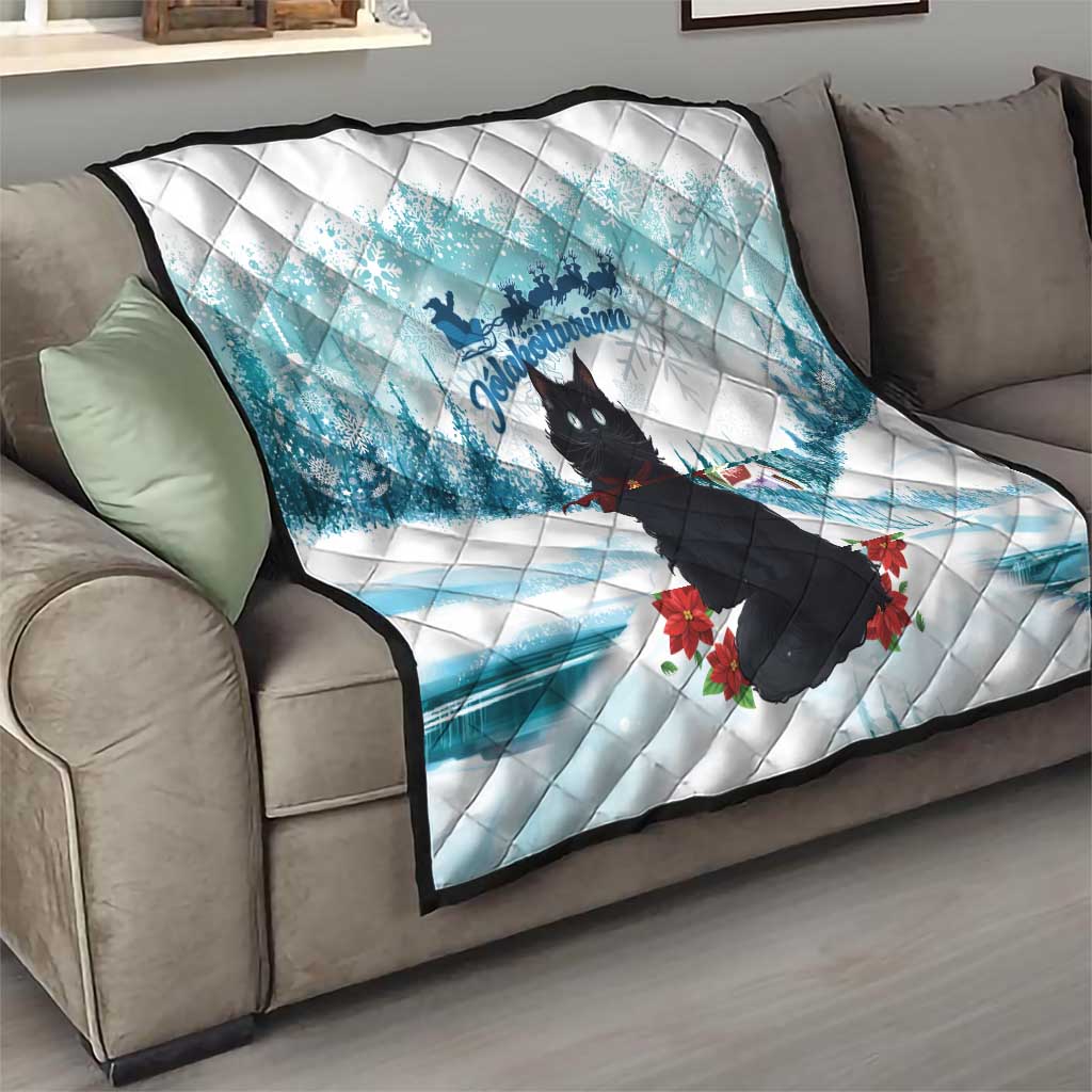 Iceland Yule Cat Christmas Quilt Jolakotturinn With Poinsettia - Winter Vibes - Wonder Print Shop