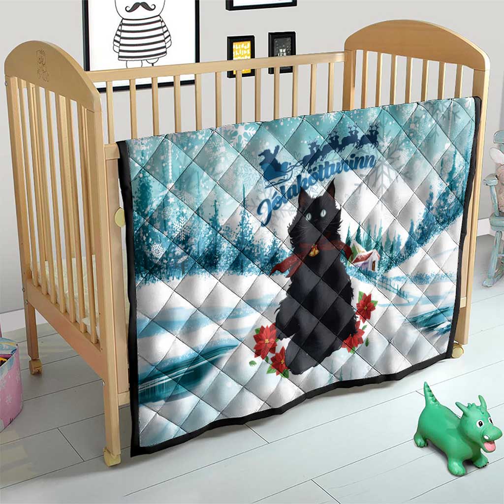 Iceland Yule Cat Christmas Quilt Jolakotturinn With Poinsettia - Winter Vibes - Wonder Print Shop