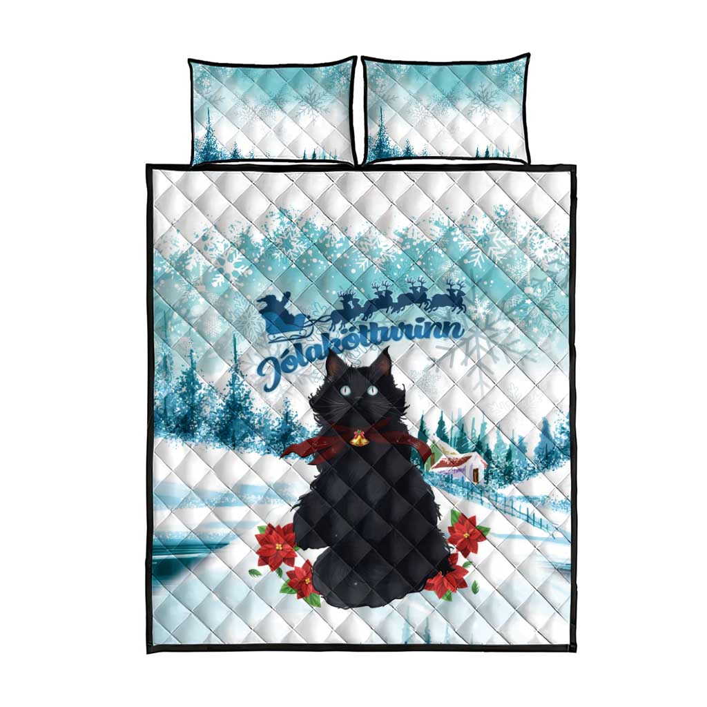 Iceland Yule Cat Christmas Quilt Bed Set Jolakotturinn With Poinsettia - Winter Vibes - Wonder Print Shop