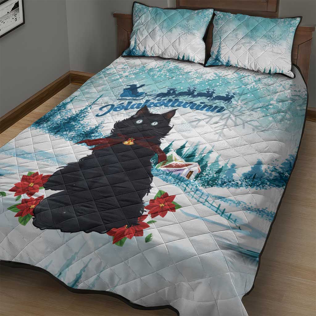 Iceland Yule Cat Christmas Quilt Bed Set Jolakotturinn With Poinsettia - Winter Vibes - Wonder Print Shop