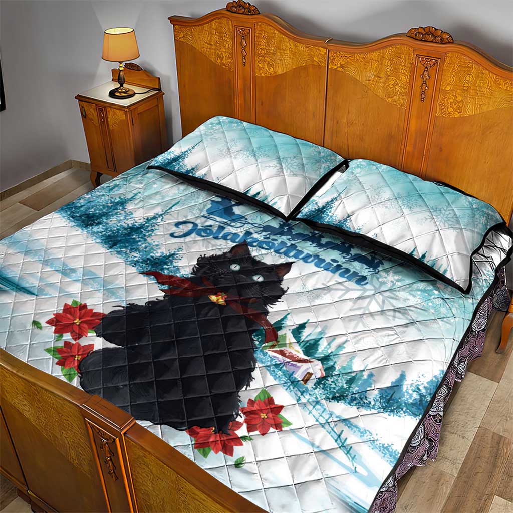 Iceland Yule Cat Christmas Quilt Bed Set Jolakotturinn With Poinsettia - Winter Vibes - Wonder Print Shop