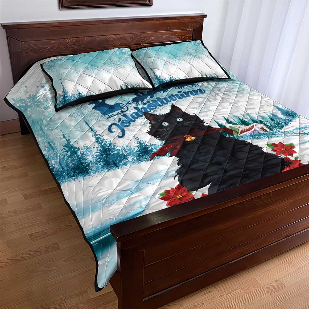 Iceland Yule Cat Christmas Quilt Bed Set Jolakotturinn With Poinsettia - Winter Vibes - Wonder Print Shop