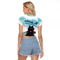 Iceland Yule Cat Christmas Raglan Cropped T Shirt Jolakotturinn With Poinsettia - Winter Vibes - Wonder Print Shop