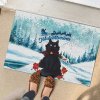 Iceland Yule Cat Christmas Rubber Doormat Jolakotturinn With Poinsettia - Winter Vibes - Wonder Print Shop