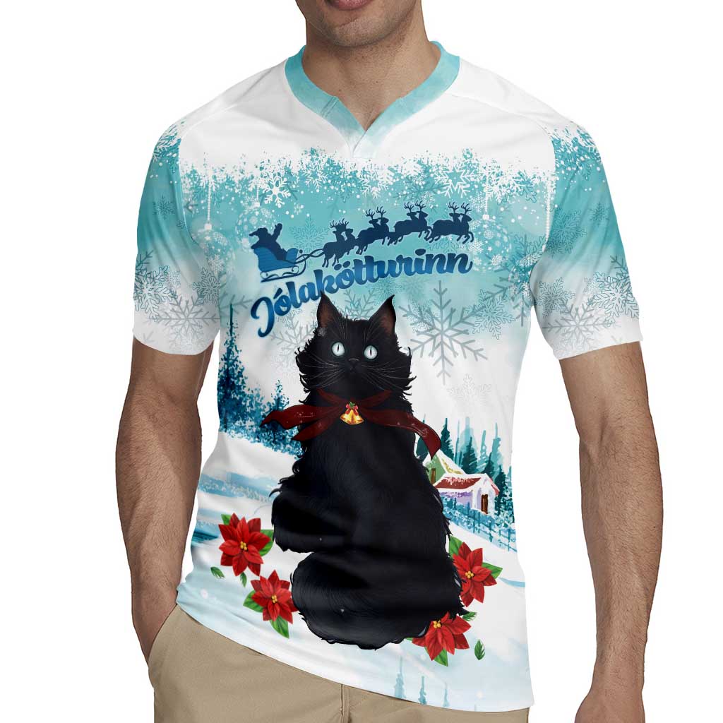 Iceland Yule Cat Christmas Rugby Jersey Jolakotturinn With Poinsettia - Winter Vibes - Wonder Print Shop