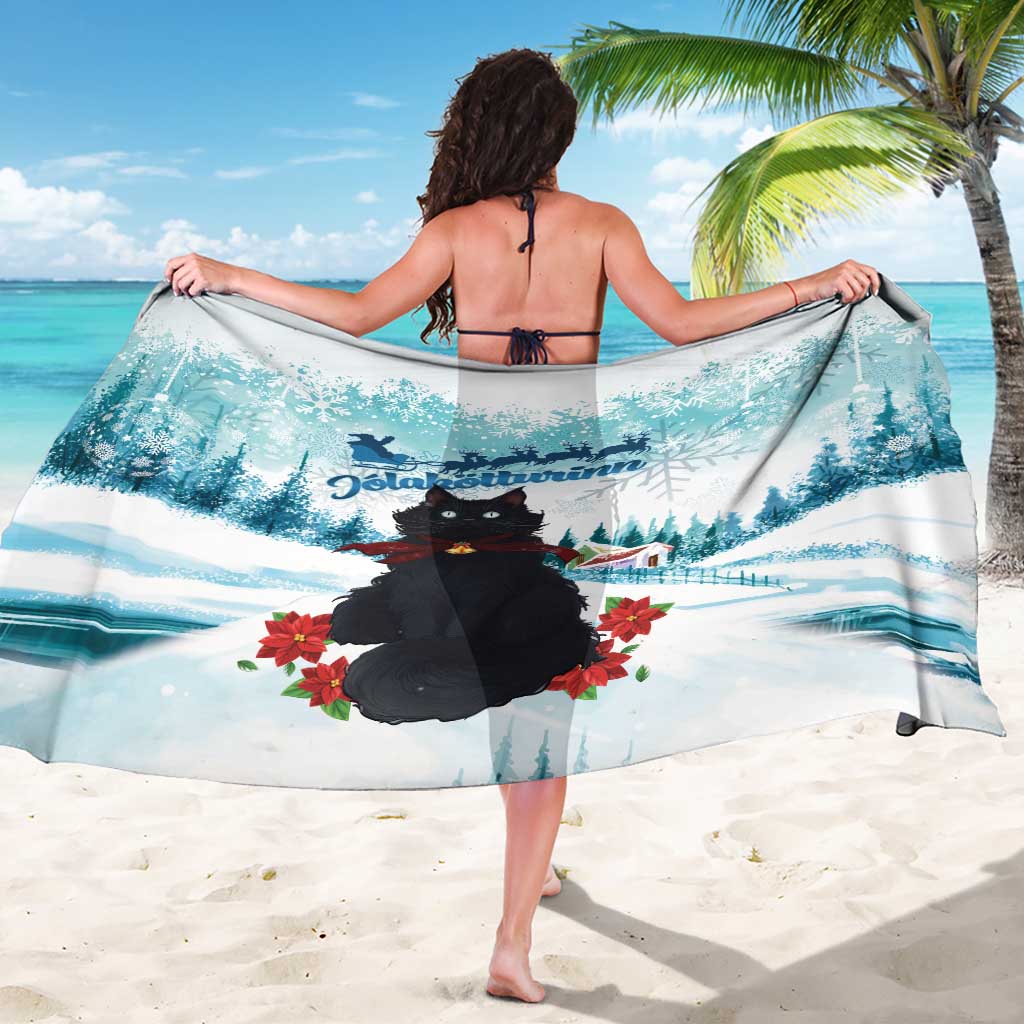 Iceland Yule Cat Christmas Sarong Jolakotturinn With Poinsettia - Winter Vibes - Wonder Print Shop