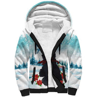 Iceland Yule Cat Christmas Sherpa Hoodie Jolakotturinn With Poinsettia - Winter Vibes - Wonder Print Shop