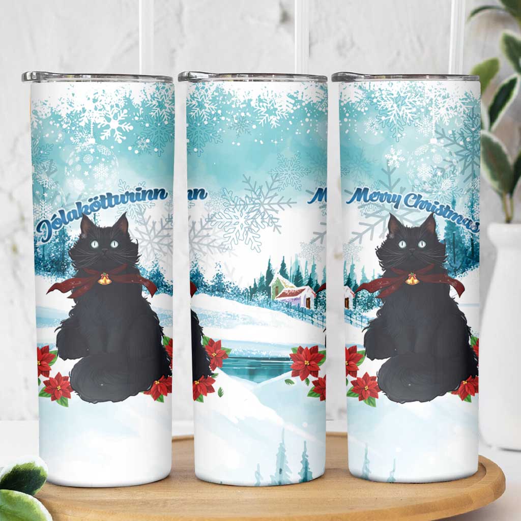 Iceland Yule Cat Christmas Skinny Tumbler Jolakotturinn With Poinsettia - Winter Vibes - Wonder Print Shop