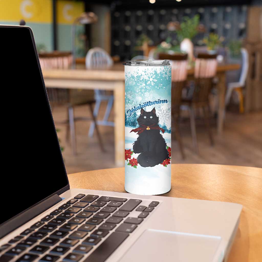 Iceland Yule Cat Christmas Skinny Tumbler Jolakotturinn With Poinsettia - Winter Vibes - Wonder Print Shop