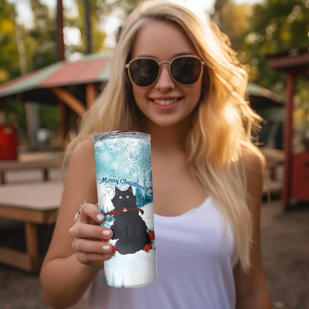 Iceland Yule Cat Christmas Skinny Tumbler Jolakotturinn With Poinsettia - Winter Vibes - Wonder Print Shop