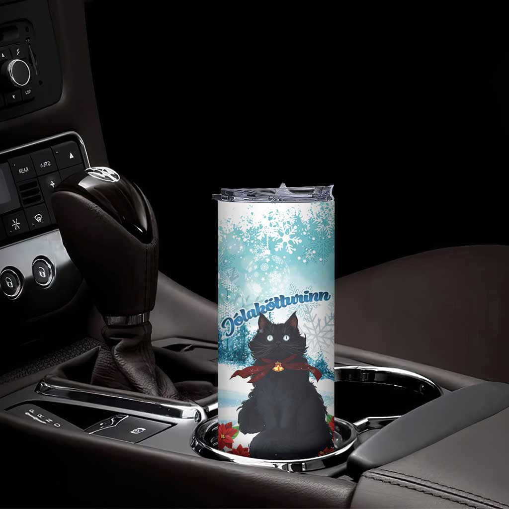 Iceland Yule Cat Christmas Skinny Tumbler Jolakotturinn With Poinsettia - Winter Vibes - Wonder Print Shop