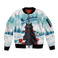 Iceland Yule Cat Christmas Sleeve Zip Bomber Jacket Jolakotturinn With Poinsettia - Winter Vibes - Wonder Print Shop