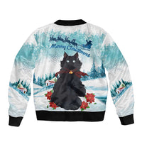 Iceland Yule Cat Christmas Sleeve Zip Bomber Jacket Jolakotturinn With Poinsettia - Winter Vibes - Wonder Print Shop