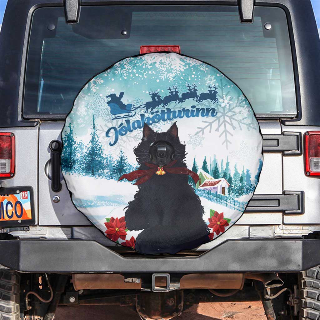 Iceland Yule Cat Christmas Spare Tire Cover Jolakotturinn With Poinsettia - Winter Vibes - Wonder Print Shop