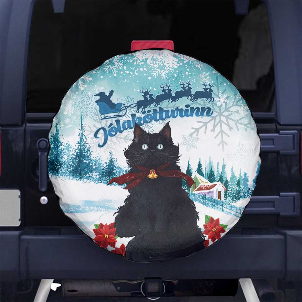 Iceland Yule Cat Christmas Spare Tire Cover Jolakotturinn With Poinsettia - Winter Vibes - Wonder Print Shop