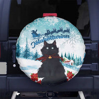 Iceland Yule Cat Christmas Spare Tire Cover Jolakotturinn With Poinsettia - Winter Vibes - Wonder Print Shop