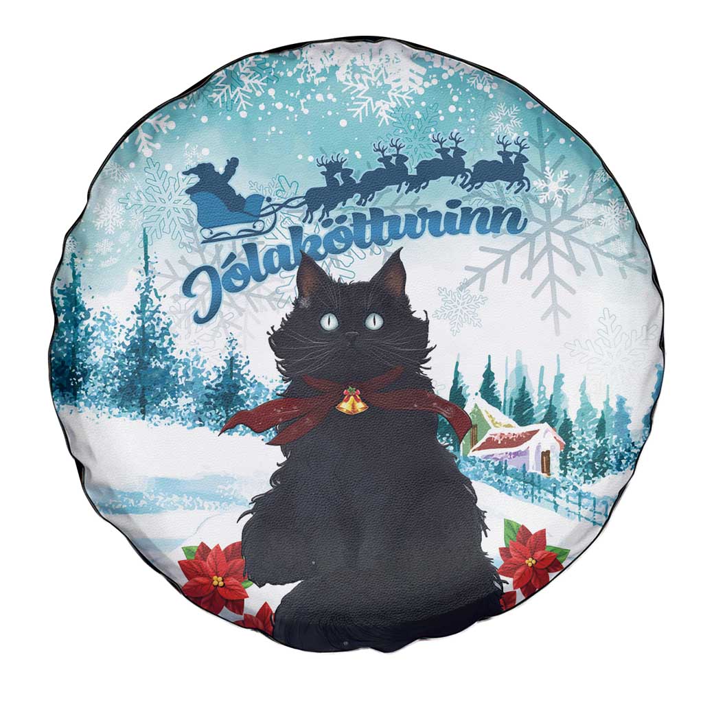 Iceland Yule Cat Christmas Spare Tire Cover Jolakotturinn With Poinsettia - Winter Vibes - Wonder Print Shop