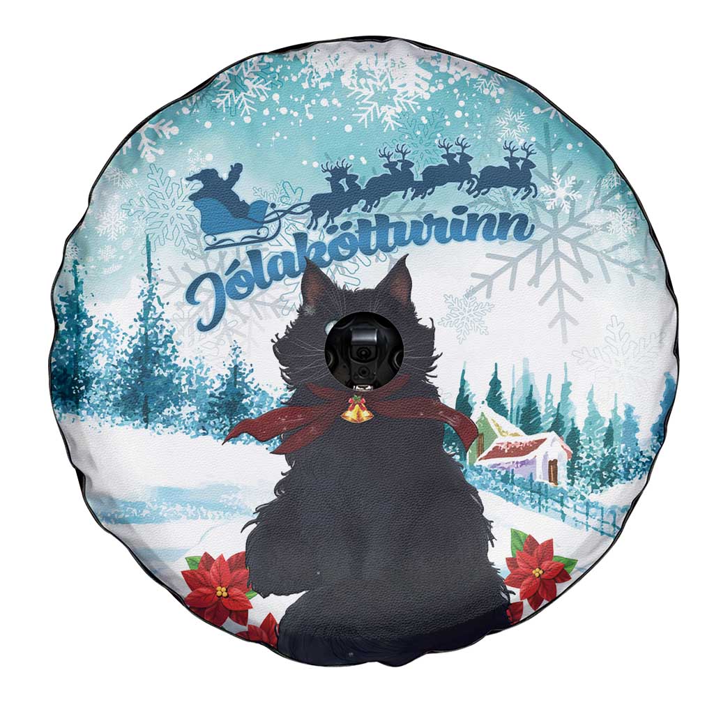 Iceland Yule Cat Christmas Spare Tire Cover Jolakotturinn With Poinsettia - Winter Vibes - Wonder Print Shop