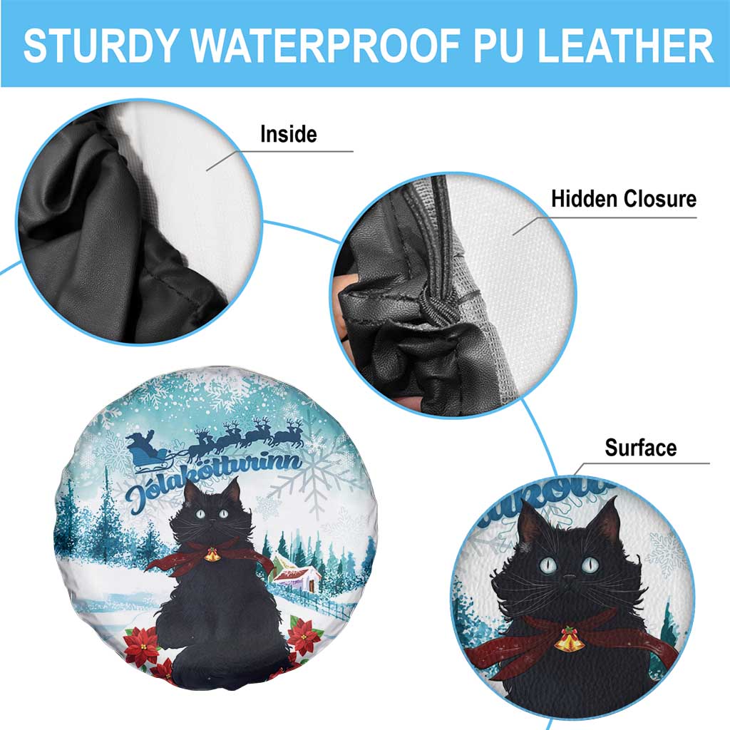 Iceland Yule Cat Christmas Spare Tire Cover Jolakotturinn With Poinsettia - Winter Vibes - Wonder Print Shop