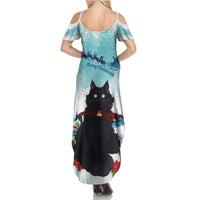 Iceland Yule Cat Christmas Summer Maxi Dress Jolakotturinn With Poinsettia - Winter Vibes - Wonder Print Shop