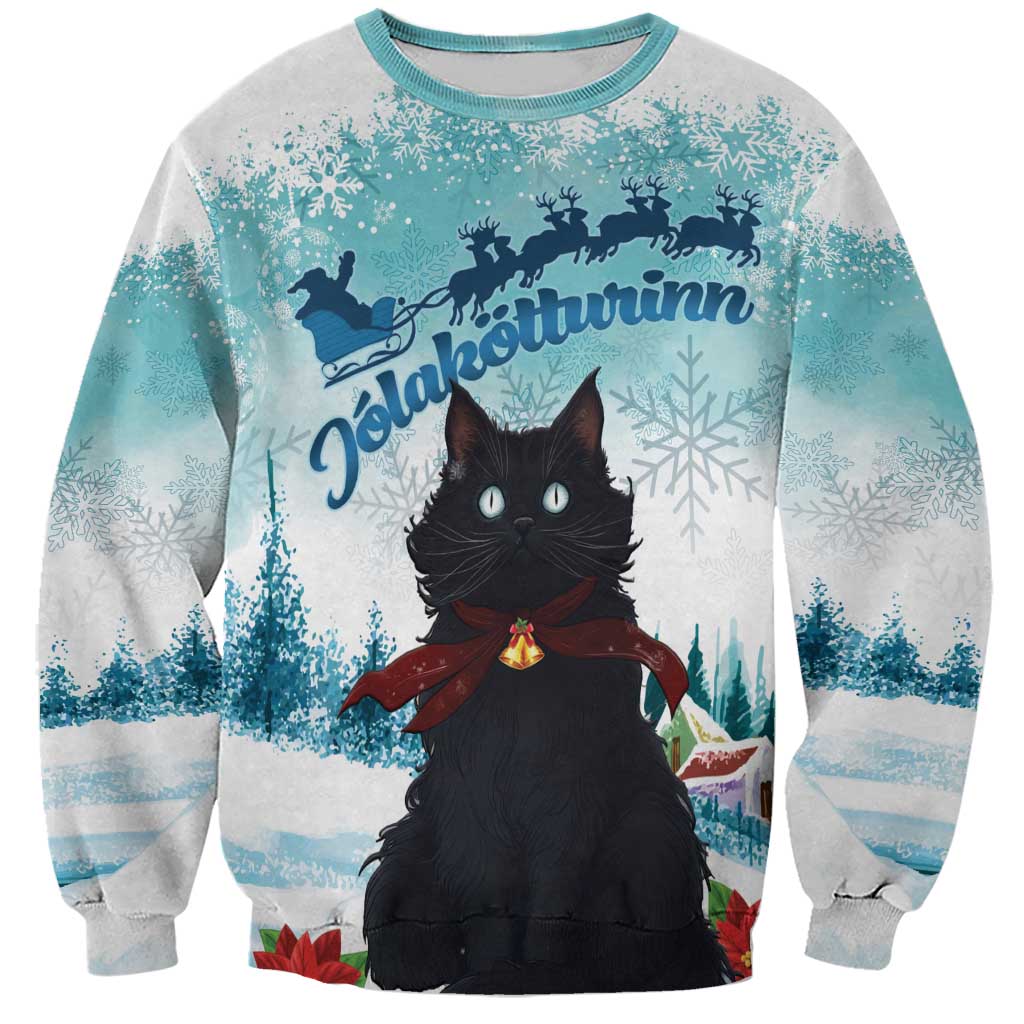 Iceland Yule Cat Christmas Sweatshirt Jolakotturinn With Poinsettia - Winter Vibes - Wonder Print Shop