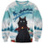 Iceland Yule Cat Christmas Sweatshirt Jolakotturinn With Poinsettia - Winter Vibes - Wonder Print Shop