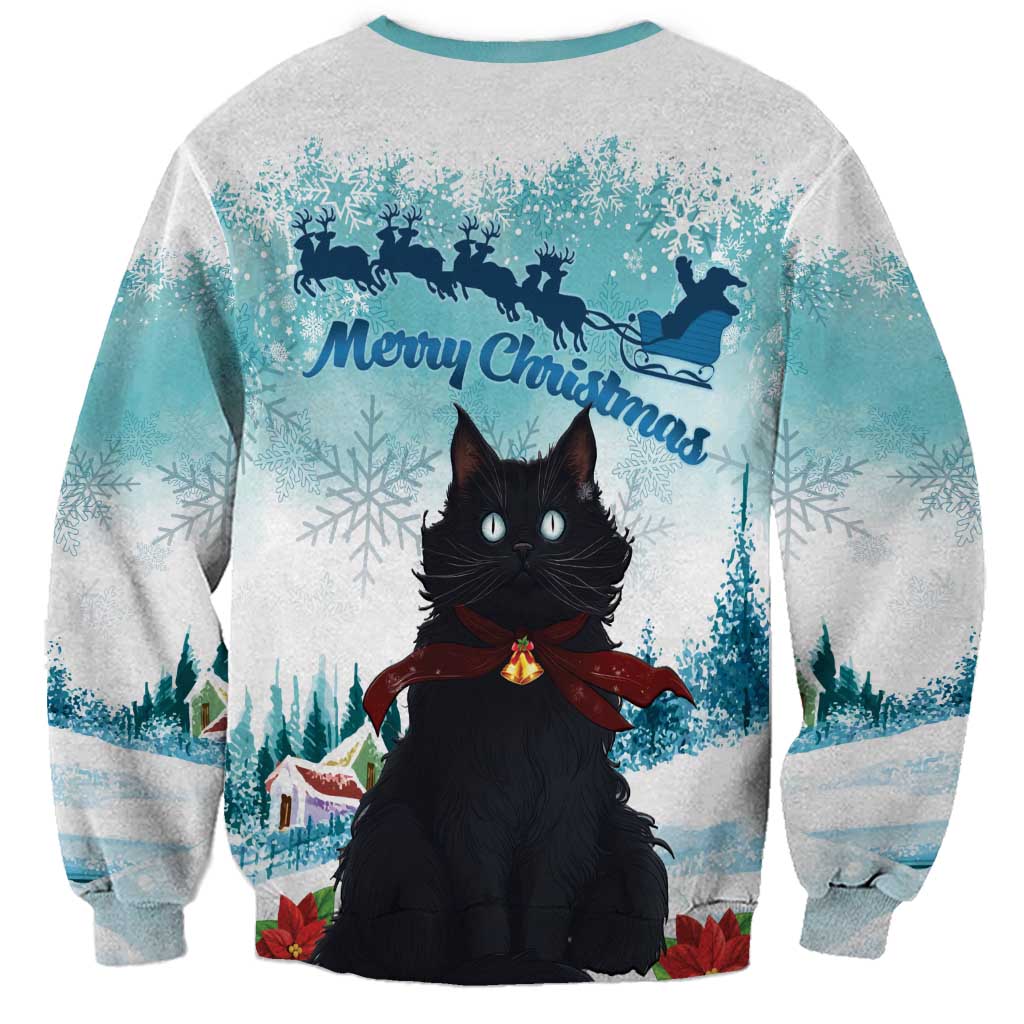 Iceland Yule Cat Christmas Sweatshirt Jolakotturinn With Poinsettia - Winter Vibes - Wonder Print Shop