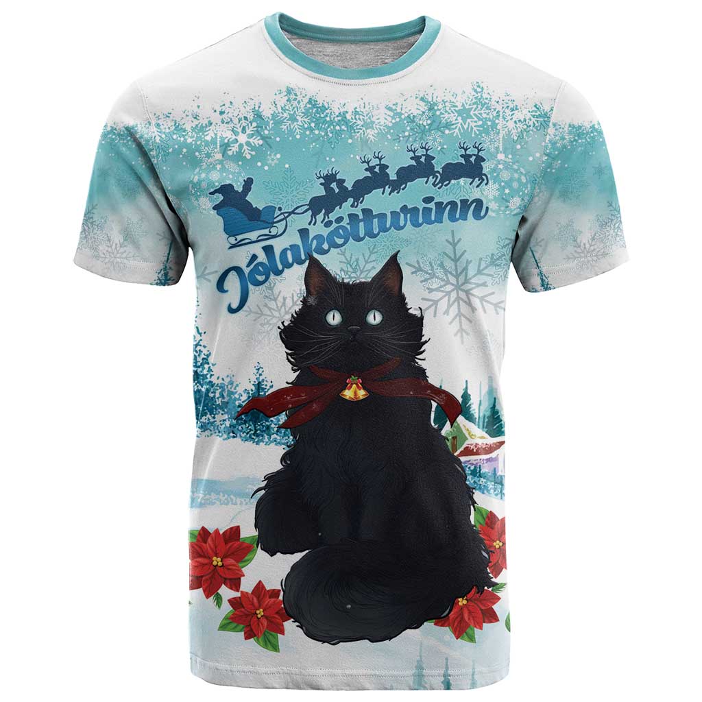 Iceland Yule Cat Christmas T Shirt Jolakotturinn With Poinsettia - Winter Vibes - Wonder Print Shop