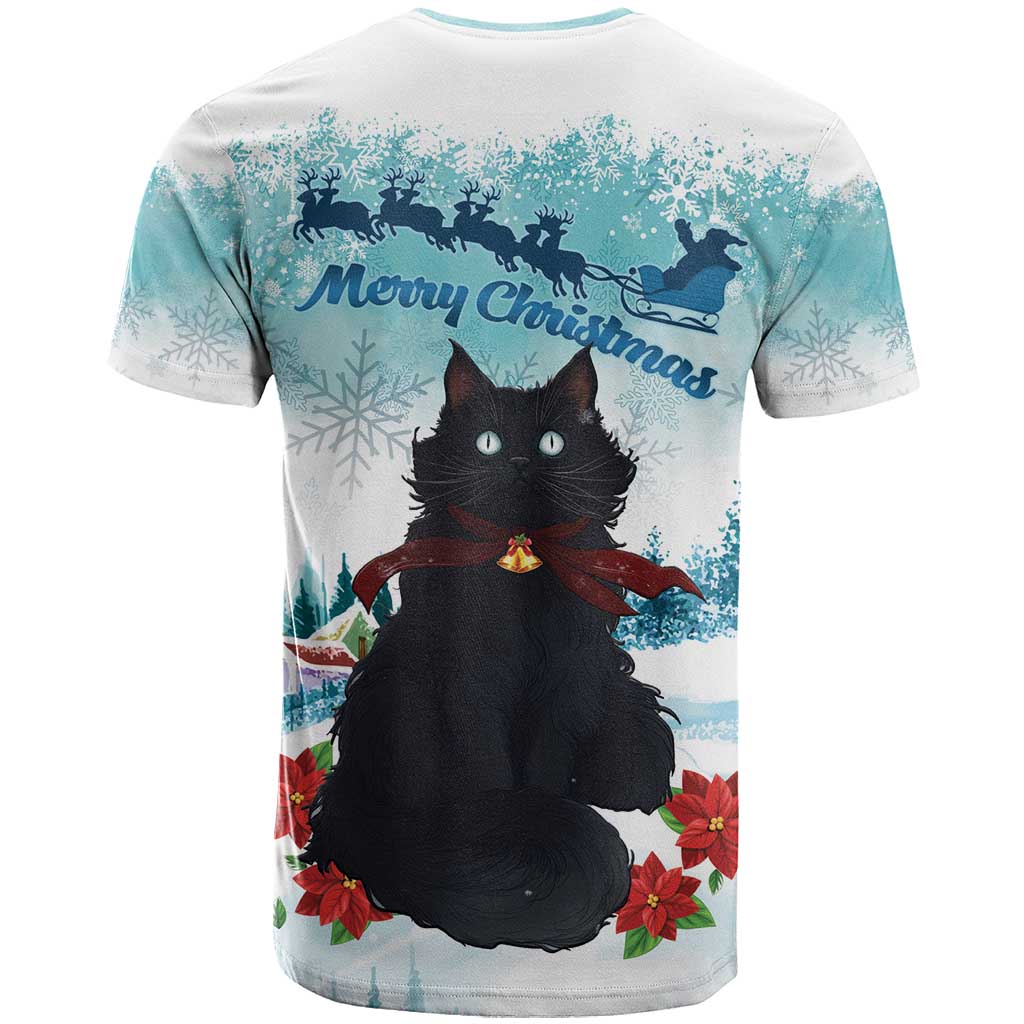Iceland Yule Cat Christmas T Shirt Jolakotturinn With Poinsettia - Winter Vibes - Wonder Print Shop