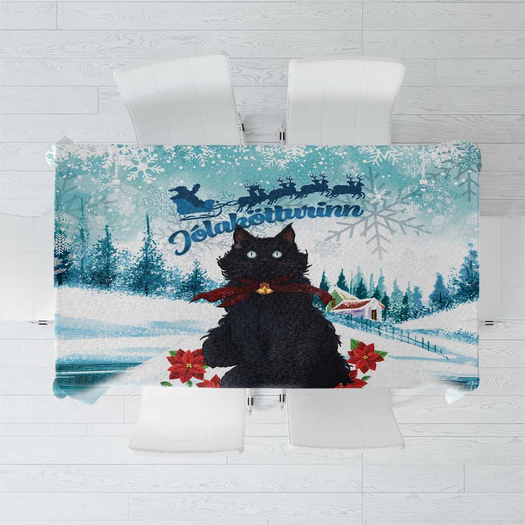 Iceland Yule Cat Christmas Tablecloth Jolakotturinn With Poinsettia - Winter Vibes - Wonder Print Shop