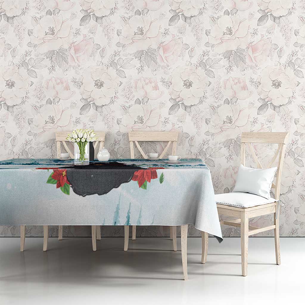 Iceland Yule Cat Christmas Tablecloth Jolakotturinn With Poinsettia - Winter Vibes - Wonder Print Shop