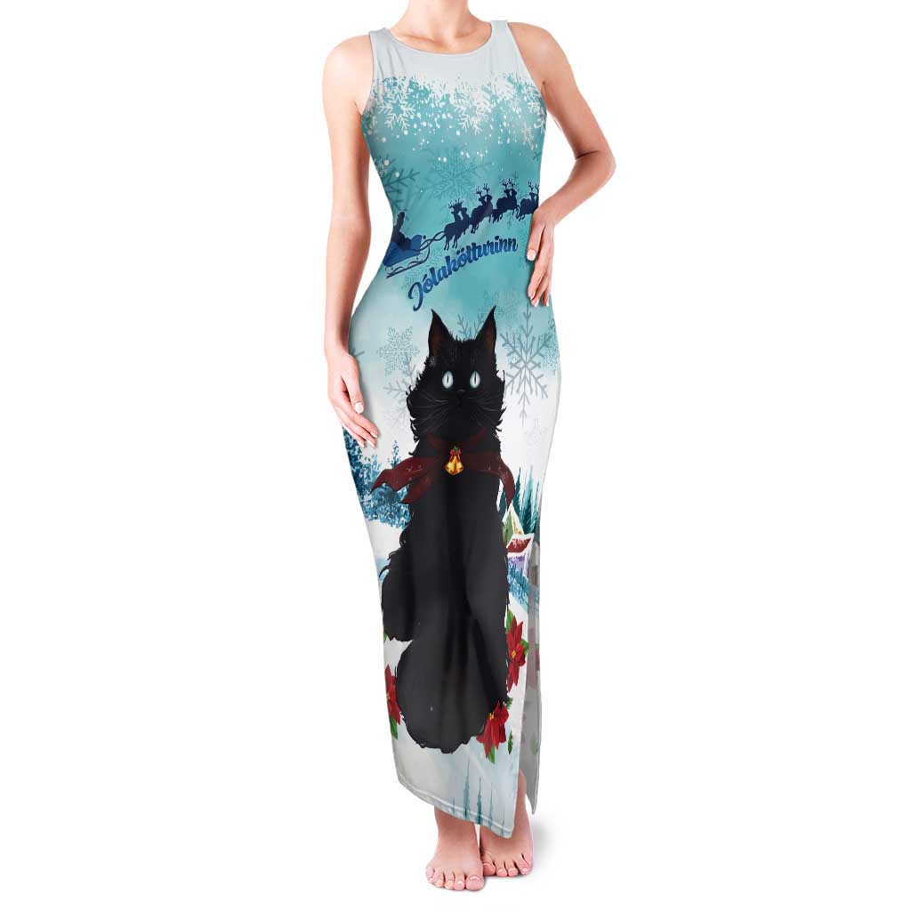 Iceland Yule Cat Christmas Tank Maxi Dress Jolakotturinn With Poinsettia - Winter Vibes - Wonder Print Shop