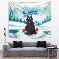 Iceland Yule Cat Christmas Tapestry Jolakotturinn With Poinsettia - Winter Vibes - Wonder Print Shop