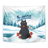Iceland Yule Cat Christmas Tapestry Jolakotturinn With Poinsettia - Winter Vibes - Wonder Print Shop
