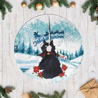 Iceland Yule Cat Christmas Tree Skirt Jolakotturinn With Poinsettia - Winter Vibes - Wonder Print Shop