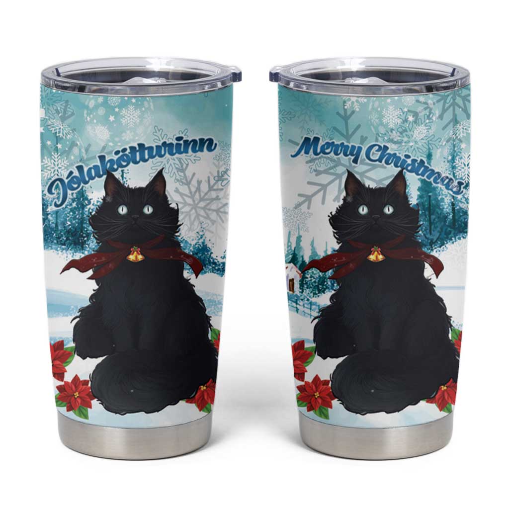 Iceland Yule Cat Christmas Tumbler Cup Jolakotturinn With Poinsettia - Winter Vibes - Wonder Print Shop