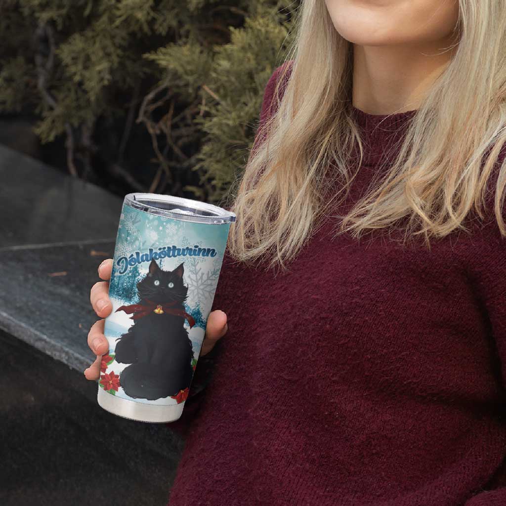 Iceland Yule Cat Christmas Tumbler Cup Jolakotturinn With Poinsettia - Winter Vibes - Wonder Print Shop