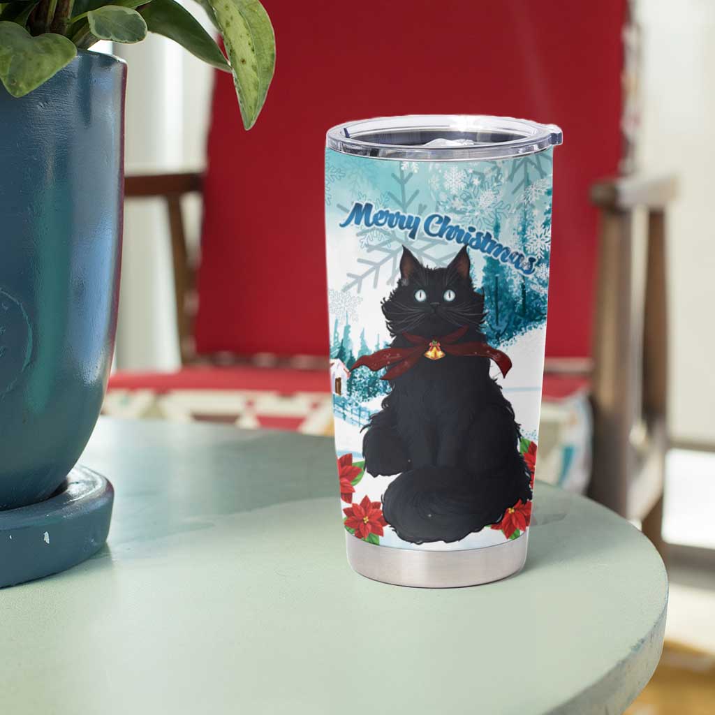 Iceland Yule Cat Christmas Tumbler Cup Jolakotturinn With Poinsettia - Winter Vibes - Wonder Print Shop