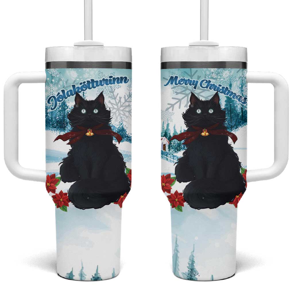 Iceland Yule Cat Christmas Tumbler With Handle Jolakotturinn With Poinsettia - Winter Vibes - Wonder Print Shop