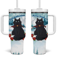 Iceland Yule Cat Christmas Tumbler With Handle Jolakotturinn With Poinsettia - Winter Vibes - Wonder Print Shop