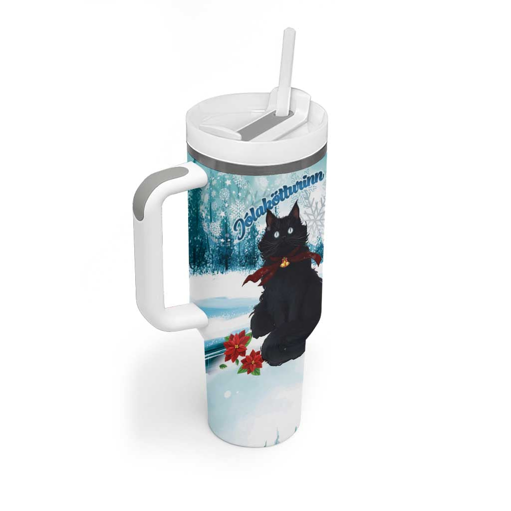 Iceland Yule Cat Christmas Tumbler With Handle Jolakotturinn With Poinsettia - Winter Vibes - Wonder Print Shop
