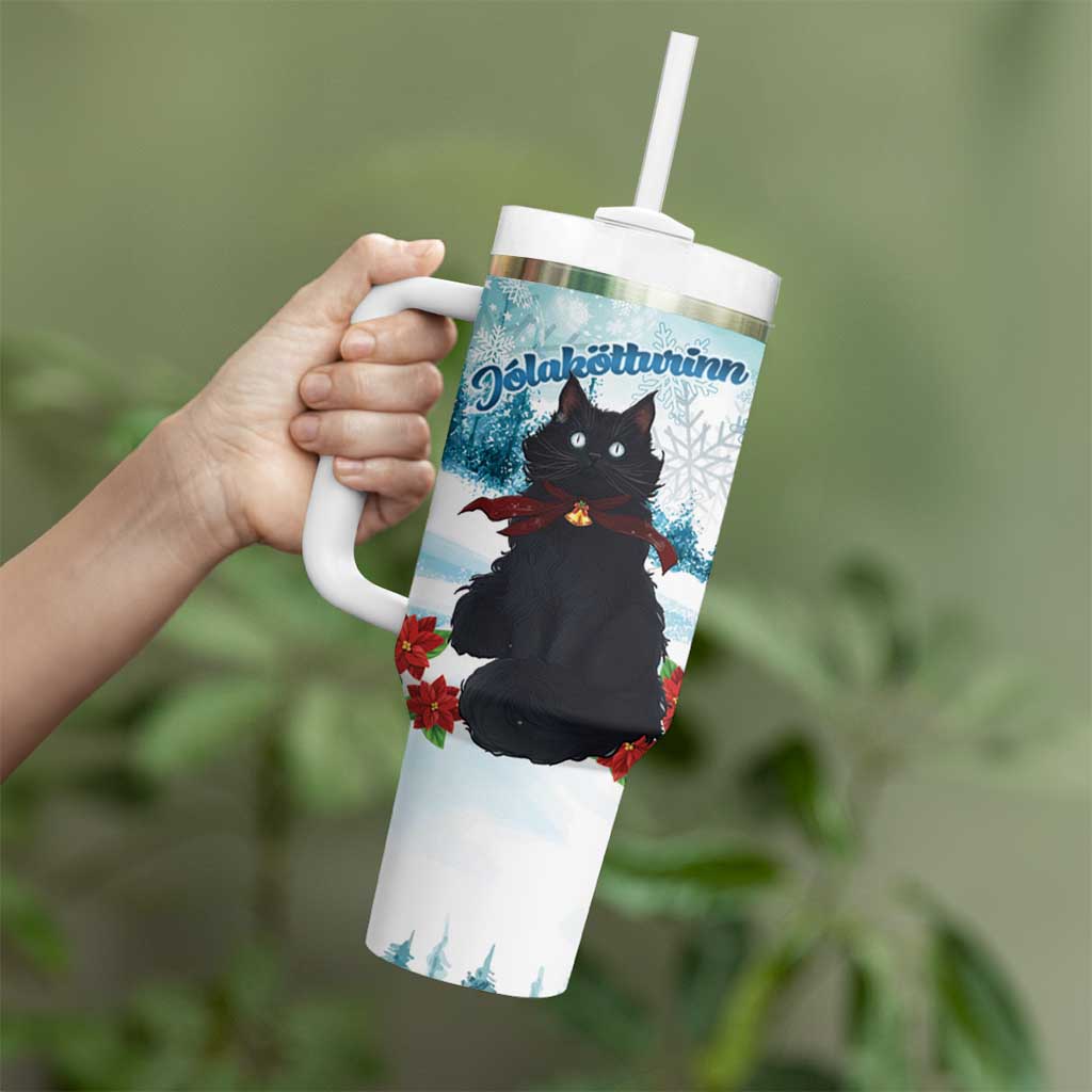 Iceland Yule Cat Christmas Tumbler With Handle Jolakotturinn With Poinsettia - Winter Vibes - Wonder Print Shop