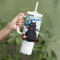 Iceland Yule Cat Christmas Tumbler With Handle Jolakotturinn With Poinsettia - Winter Vibes - Wonder Print Shop