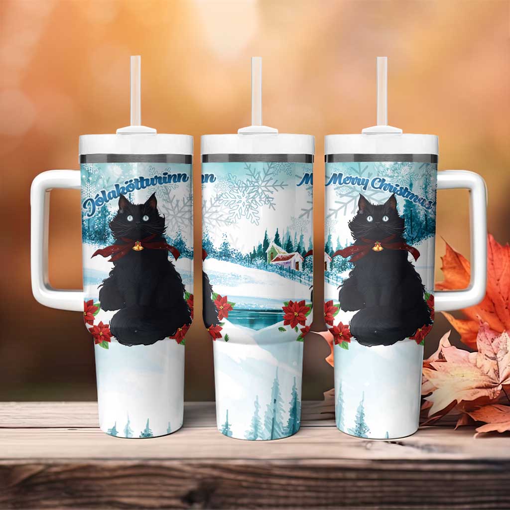 Iceland Yule Cat Christmas Tumbler With Handle Jolakotturinn With Poinsettia - Winter Vibes - Wonder Print Shop