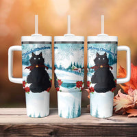 Iceland Yule Cat Christmas Tumbler With Handle Jolakotturinn With Poinsettia - Winter Vibes - Wonder Print Shop